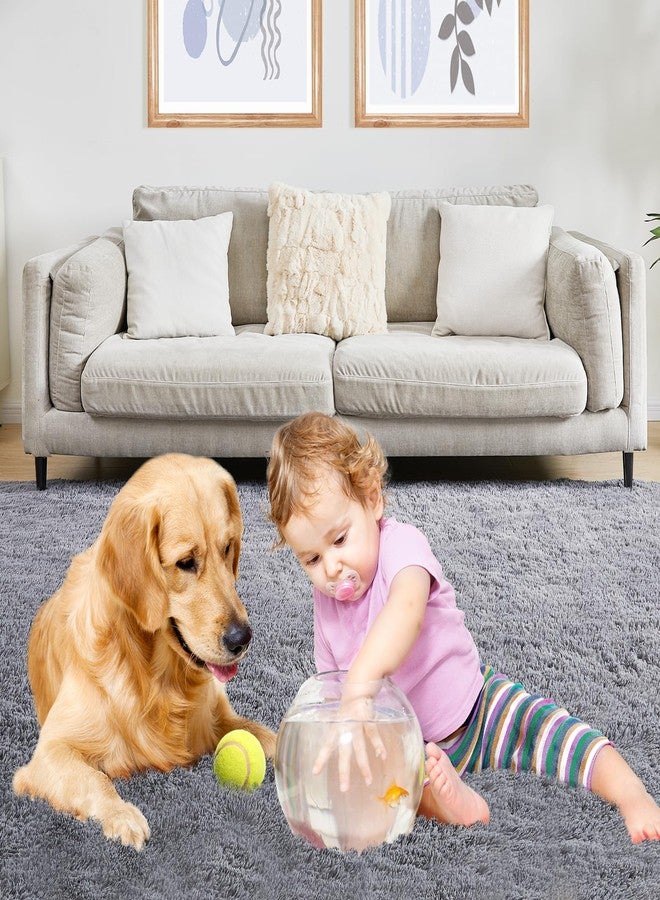 Puremy Ultra Soft Grey Rugs for Living Room 5x7 Inch Fluffy Plush Rug for Bedroom Non-Slip Floor Rug for Kids Bedroom Bedside Playroom Hallway - Image 4
