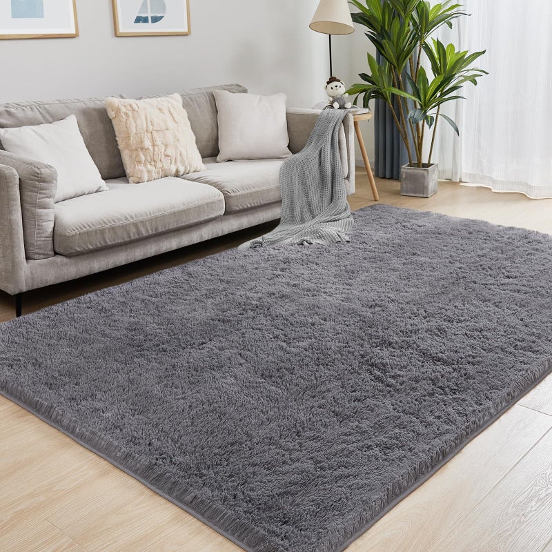 Puremy Ultra Soft Grey Rugs for Living Room 5x7 Inch Fluffy Plush Rug for Bedroom Non-Slip Floor Rug for Kids Bedroom Bedside Playroom Hallway - Image 1