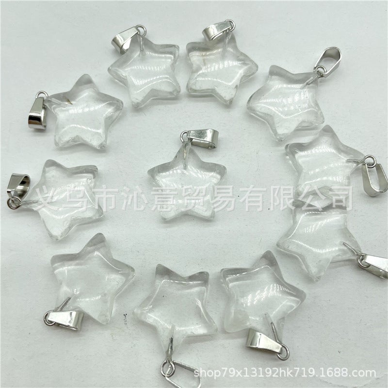 Generic Natural Stone Crystal Agate Pendant Necklace Star White Watermelon (synthetic) 