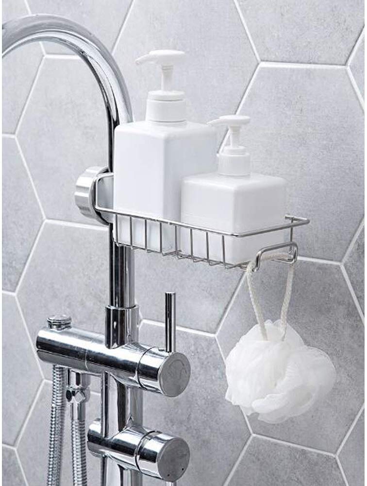 RAVIRANDAL RAVIRANDAL Stainless Steel Adjusting Multifunctional Over Kitchen Sink Caddy Clamp Faucet Sponge Scrubber Holder Storage Hanging Shelf Draining Bathroom Tap Shampoo Soap Organizer Rack - Image 5