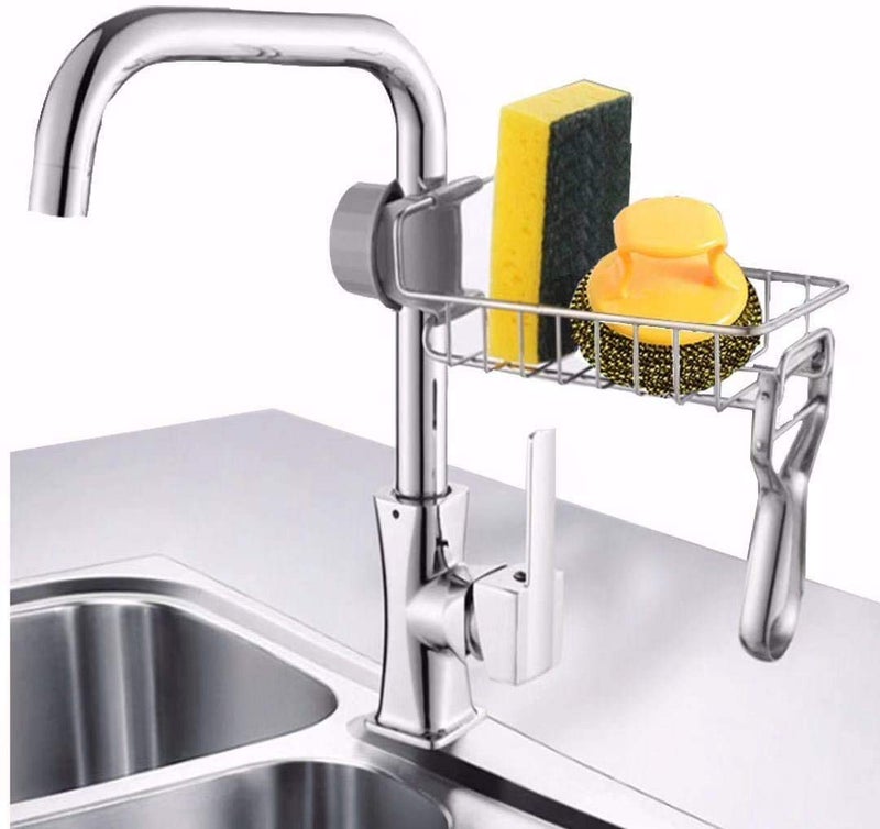 RAVIRANDAL RAVIRANDAL Stainless Steel Adjusting Multifunctional Over Kitchen Sink Caddy Clamp Faucet Sponge Scrubber Holder Storage Hanging Shelf Draining Bathroom Tap Shampoo Soap Organizer Rack - Image 1