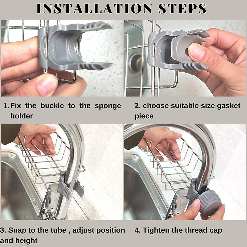 RAVIRANDAL RAVIRANDAL Stainless Steel Adjusting Multifunctional Over Kitchen Sink Caddy Clamp Faucet Sponge Scrubber Holder Storage Hanging Shelf Draining Bathroom Tap Shampoo Soap Organizer Rack - Image 2