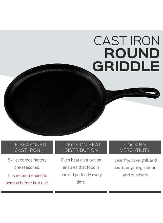 Cast Iron Griddle/Tawa Pan - Naturally Non-Stick - Pre-seasoned Low Walls Griddle Cast Iron Cookware for Pancakes, Pizzas, and Quesadillas, Black Dosa Tawa, W 27.0 x H 3.8 x L 40.3 cm - Image 5