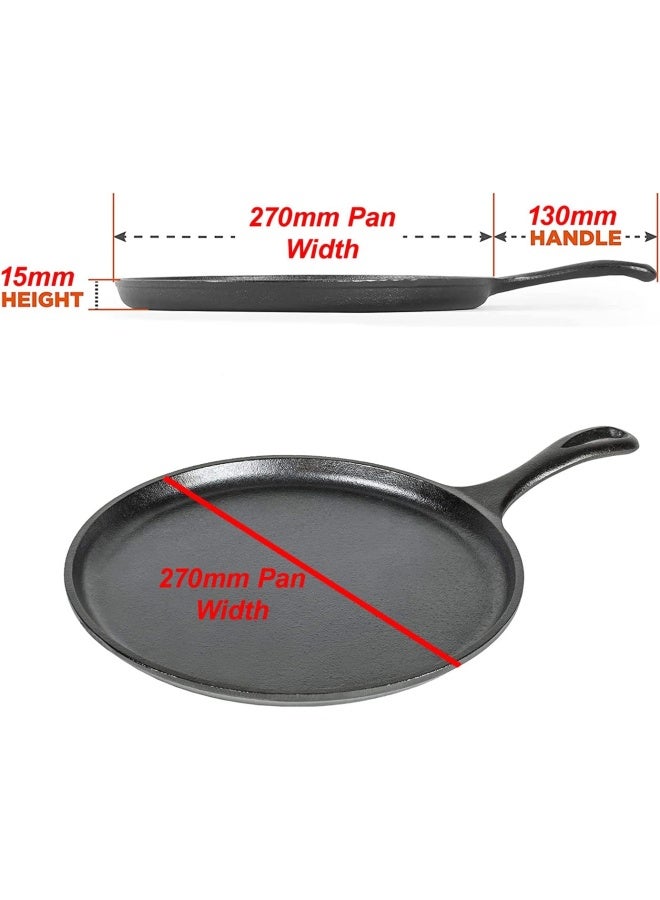 Cast Iron Griddle/Tawa Pan - Naturally Non-Stick - Pre-seasoned Low Walls Griddle Cast Iron Cookware for Pancakes, Pizzas, and Quesadillas, Black Dosa Tawa, W 27.0 x H 3.8 x L 40.3 cm - Image 2