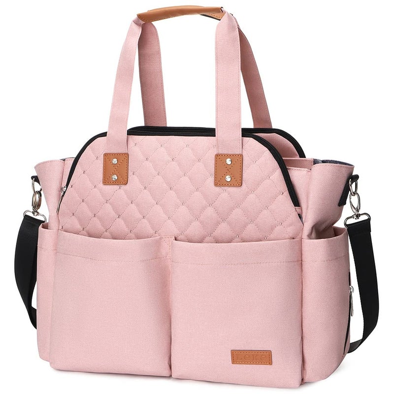 Lekebaby Lekebaby Diaper Bag Tote Large Diaper Bags WaterproofLarge Mommy Bag for Hospital Baby Bags for Mom Travel Diaper Tote Messenger Purse Pink 