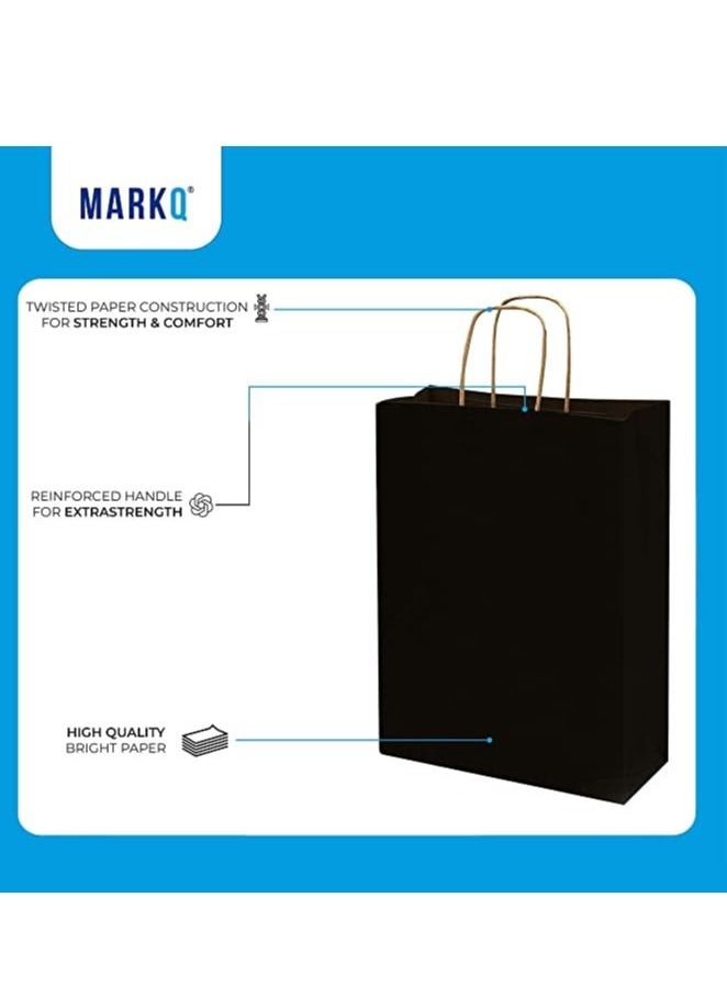 MARKQ [12 Bags] Kraft Paper Bags With Handles 27 x 22 x 11 cm Black Gift Bags For Birthday Party Favors Weddings, Retail, Shopping Bridal Shower  - Image 3
