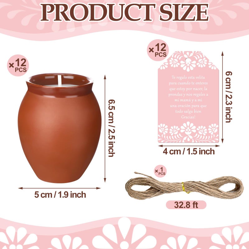 Conelist 12 Set Cielito Lindo Party Decorations Baby Shower Candles Terracotta Mexican Recuerdos DIY Jar Candles with Gift Tags and Rope for Baby Shower Birthday Cinco De Mayo Fiesta (Pink) - Image 2