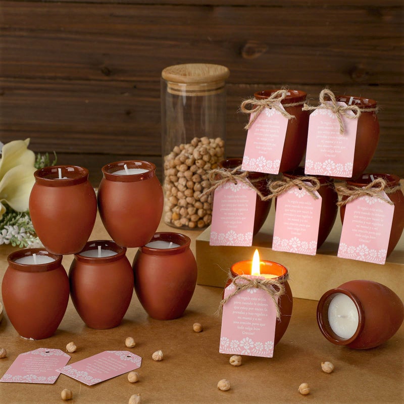 Conelist 12 Set Cielito Lindo Party Decorations Baby Shower Candles Terracotta Mexican Recuerdos DIY Jar Candles with Gift Tags and Rope for Baby Shower Birthday Cinco De Mayo Fiesta (Pink) - Image 4