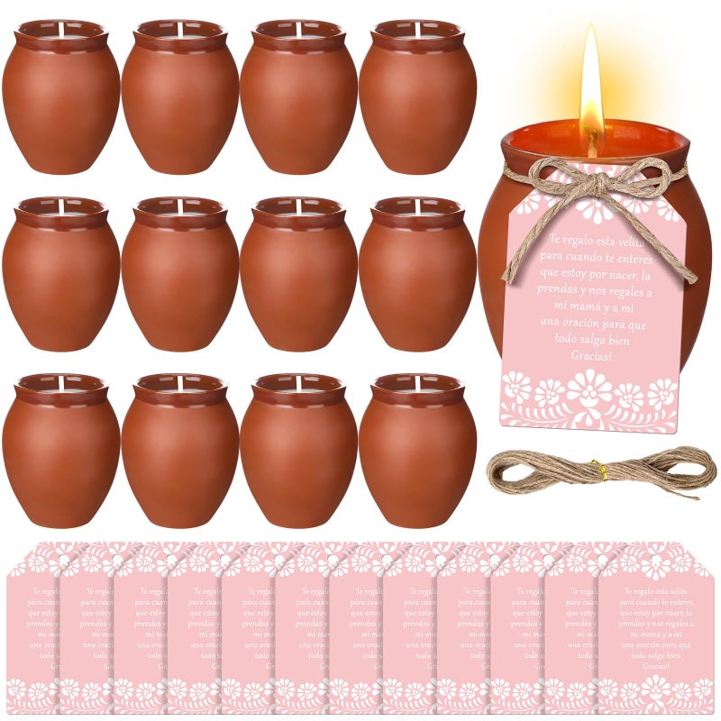 Conelist 12 Set Cielito Lindo Party Decorations Baby Shower Candles Terracotta Mexican Recuerdos DIY Jar Candles with Gift Tags and Rope for Baby Shower Birthday Cinco De Mayo Fiesta (Pink) - Image 1