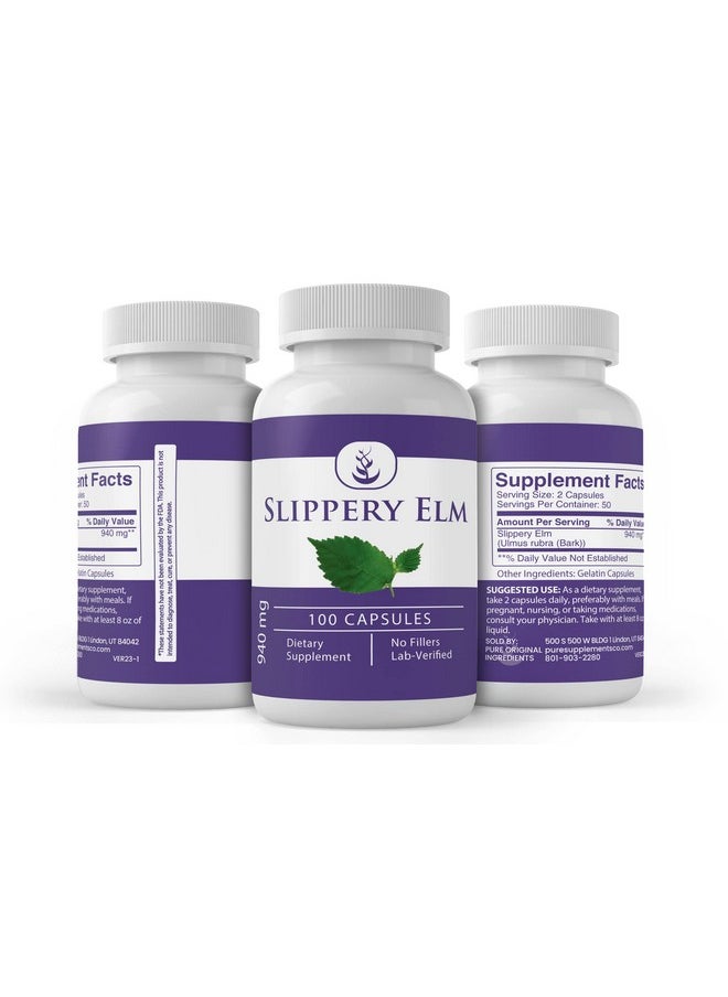 PURE ORIGINAL INGREDIENTS - Slippery Elm (100 Capsules) Always Pure No Additives Or Fillers Lab Verified - Image 1