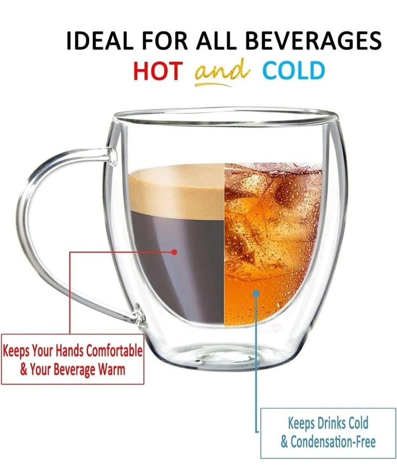 MARKQUES Double Wall Glass Mug for Coffee Tea Latte with Handle | Borosilicate Glassware for Hot and Cold Beverages Glass Mugs Cups | (250ml - Pack of 1) - Image 5