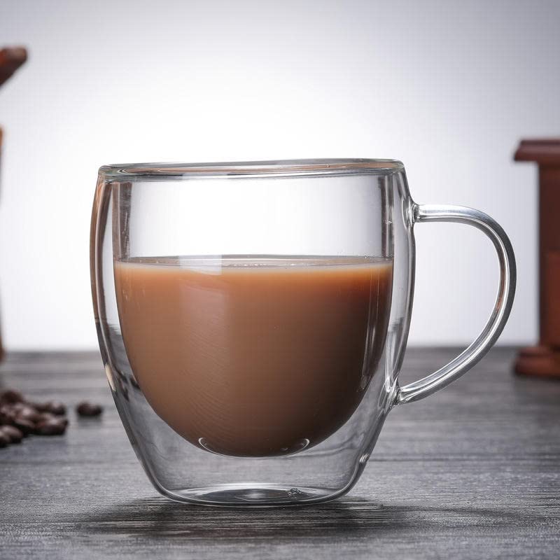 MARKQUES Double Wall Glass Mug for Coffee Tea Latte with Handle | Borosilicate Glassware for Hot and Cold Beverages Glass Mugs Cups | (250ml - Pack of 1) - Image 1