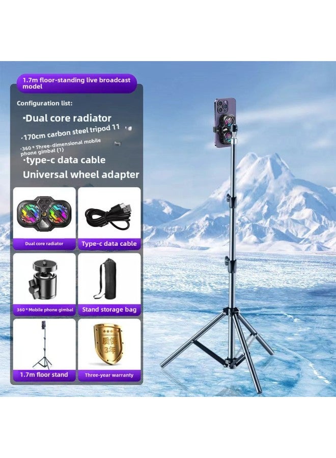Live Broadcast Dedicated Mobile Phone Radiator Cooling Artifact Semiconductor Refrigeration Ultra-quiet Ice Back Clip Desktop Bracket-Color:[special For Floor-standing Live Broadcast] Dual-core Cooling | Three-speed Adjustment | Digital Display + Floor-standing Tripod  - Image 1
