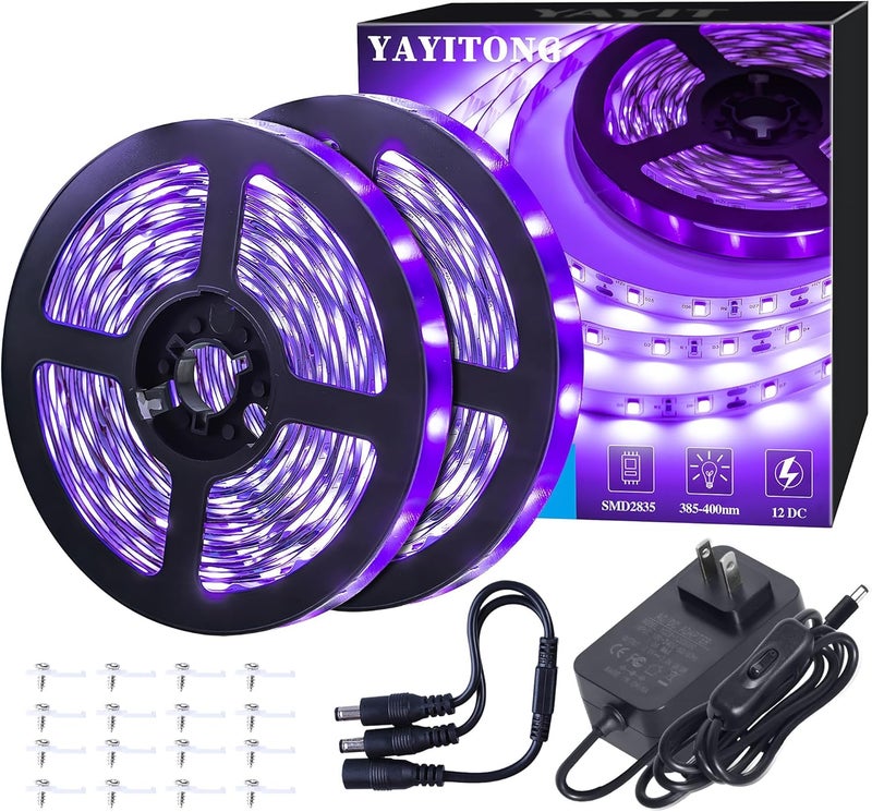 YAYIT 40 Foot Led Black Light Strip Kit, 720 Units Led, 12V Flexible Blacklight Fixtures, Non-Waterproof - Image 1