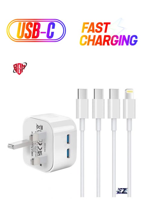 2-Pack iPhone 16 Charger â€“ Fast USB-C to Lightning Charging Cable & Plug, Dual C Fast Charge for iPhone 16/15/14/13/12/11 Pro/Pro Max/XS Max/XR/SE/8 Plus, iPad Pro Air Mini, 1M Long