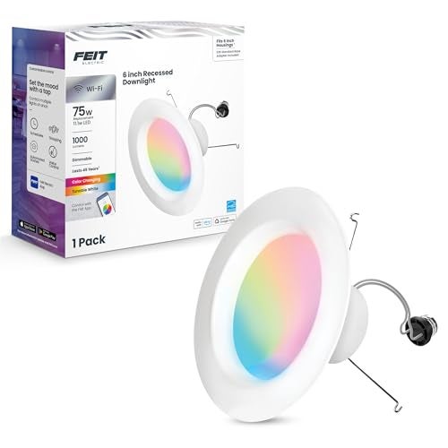 Feit Electric Smart Recessed Downlights 56 Inch WiFi LED Dimmable ColorChanging 1000 Lumens 111W 75W Equivalent Voice App Control Daylight to Soft White 50000 Hour Lifespan