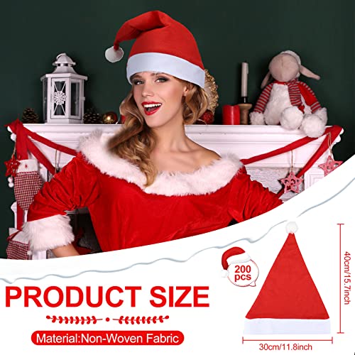 Vicenpal 200 Pcs Santa Hats Adult Bulk Christmas Party Non Woven Fabric Xmas Santa Hat for Party Costume,11 x 16 Inches(Red) - Image 2