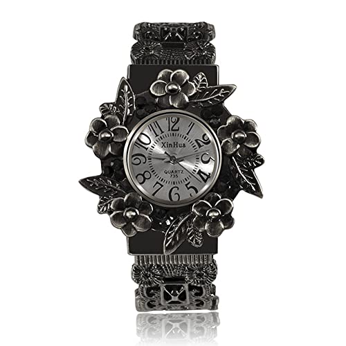 Weicam Women Vintage Cuff Bangle Bracelet Watch Carved Flowers Analog Quartz Wrist Watch - Image 1