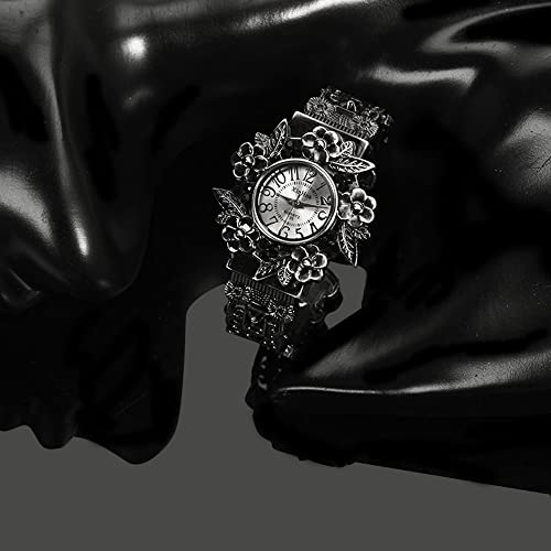 Weicam Women Vintage Cuff Bangle Bracelet Watch Carved Flowers Analog Quartz Wrist Watch - Image 5