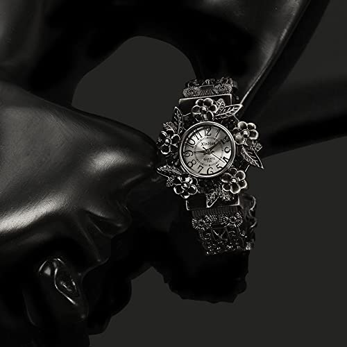 Weicam Women Vintage Cuff Bangle Bracelet Watch Carved Flowers Analog Quartz Wrist Watch - Image 3