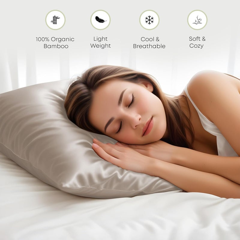 LINENWALAS 100% Organic Bamboo Pillow Cases 2 Pack, Soft Premium Bamboo Silk Pillow Cases for Hair and Skin, Standard Size Cooling Pillowcases with Envelope Closure (50x75 cm, Taupe) - Image 5