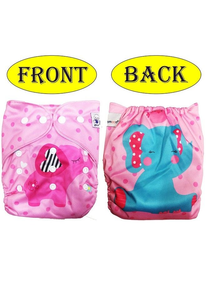 BabyMoon (Set Of 2Cloth Diaper With Wetfree Microfiber Insert) Designer Premium Reusable Adjustable Size Waterproof Washable Pocket Cloth Diaper Nappie (Elephant Pink)  - Image 3