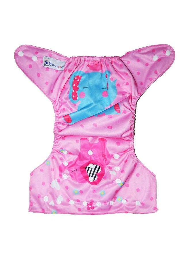 BabyMoon (Set Of 2Cloth Diaper With Wetfree Microfiber Insert) Designer Premium Reusable Adjustable Size Waterproof Washable Pocket Cloth Diaper Nappie (Elephant Pink)  - Image 5