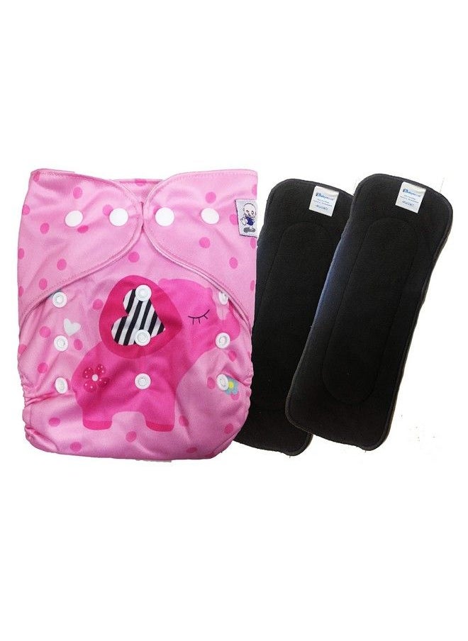 BabyMoon (Set Of 2Cloth Diaper With Wetfree Microfiber Insert) Designer Premium Reusable Adjustable Size Waterproof Washable Pocket Cloth Diaper Nappie (Elephant Pink)  - Image 2