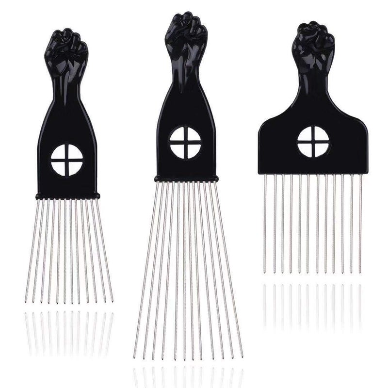 LEADUWAY Hair Picks - Black Metal Afro Combs for Hair Styling, Fist Pick for Women and Men - Image 1