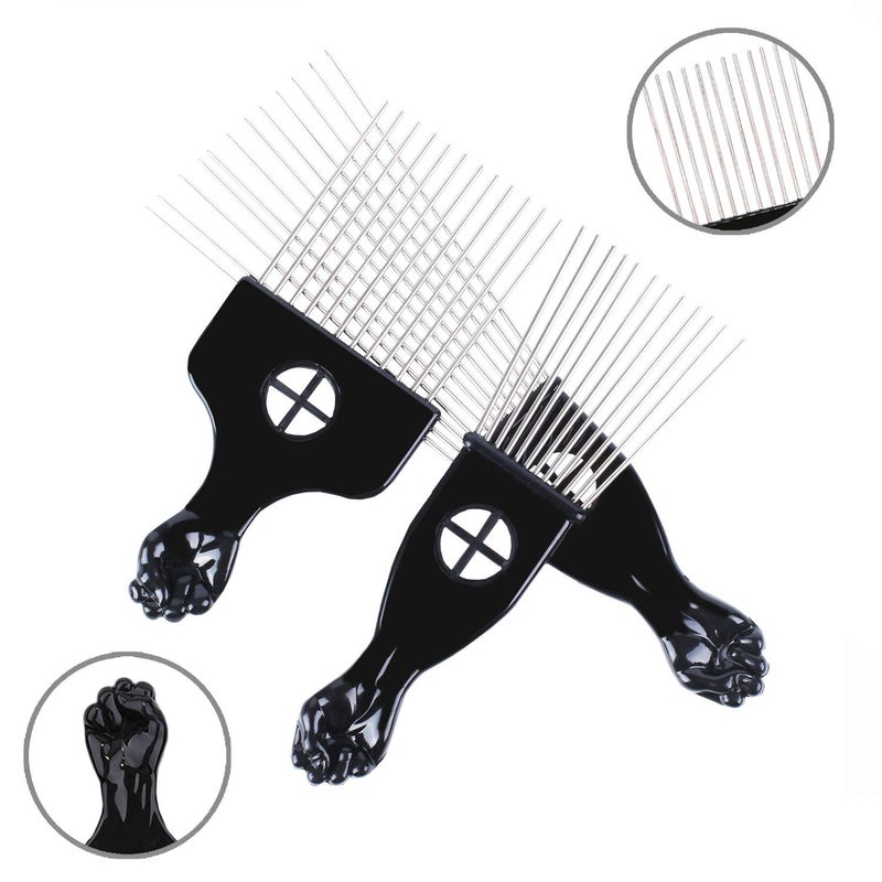 LEADUWAY Hair Picks - Black Metal Afro Combs for Hair Styling, Fist Pick for Women and Men - Image 3