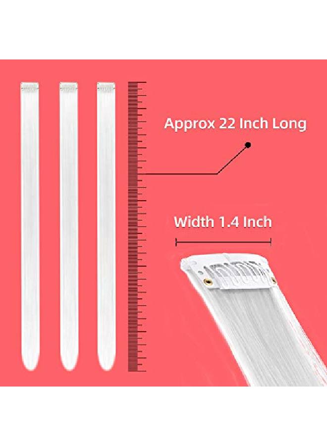 RINBOOOL White Hair Extensions Clip In 22 Inch 10 Pcs Long Straight Colored For Kids Girls Women Highlights Party Synthetic - Image 4