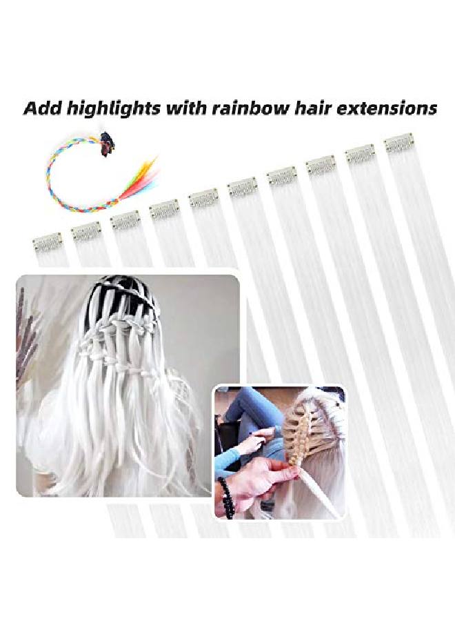 RINBOOOL White Hair Extensions Clip In 22 Inch 10 Pcs Long Straight Colored For Kids Girls Women Highlights Party Synthetic - Image 3