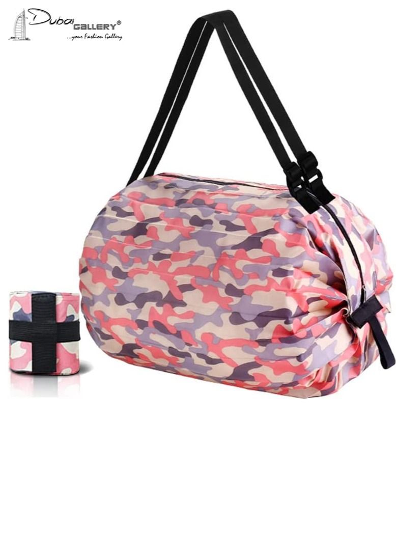 DubaiGallery Crystal Zone Folding Shopping Bag with Zipper | Nylon Waterproof Travel Luggage Bag Portable Foldable Shopping Bag | Multiuse Grocery Shoulder Handbag Travel Bag (Assorted Color & Design) - Image 1