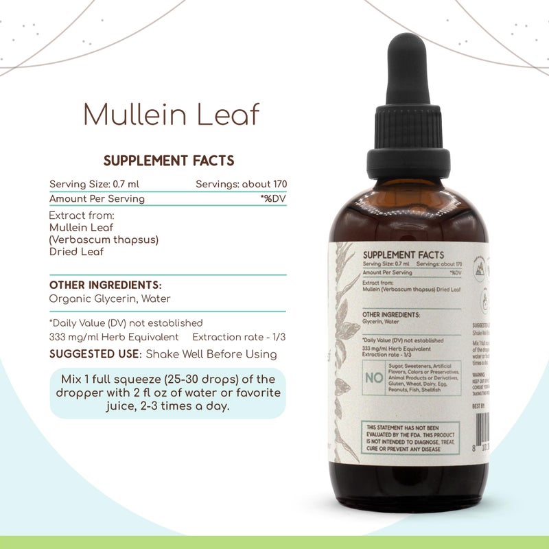 HerbEra Mullein Leaf B120 Alcohol-Free Herbal Extract Tincture, Super-Concentrated Mullein (Verbascum thapsus) Dried Leaf (4 fl oz) - Image 3
