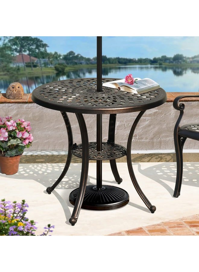 DWVO 30 Inches Round Patio Dining Table with Umbrella Hole, Antique Cast Aluminum Outdoor Bistro Table Outdoor Side Table for Backyard, Garden, Patio, Porch, Black - Image 2