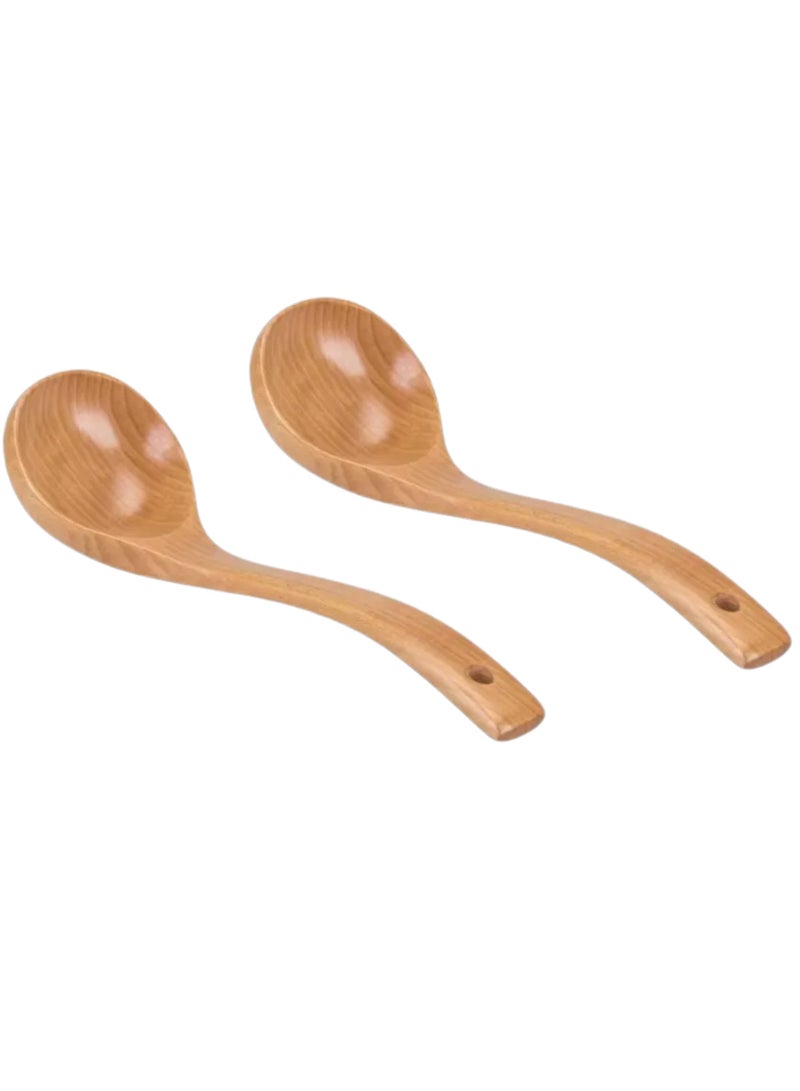 Natural Bamboo Wooden Soup Food Ladle 22cm ( 02 pieces ) - Image 1