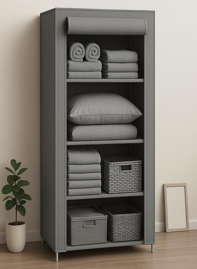 OBBO 4-Layer Single Rack Wardrobe – Portable Foldable Fabric Closet Organizer with Durable Steel Frame and Cover | Space-Saving Storage Solution for Clothes Toys Books & Accessories - Image 1