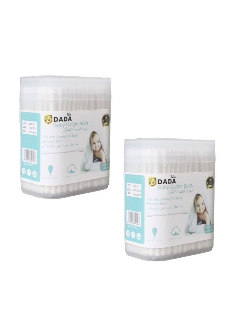 دادا DADA Baby Cotton Ear Buds, 100% Pure Cotton, Baby-Friendly, Gentle Cleaning, Ear Protection, 200 Pieces, Pack of 2