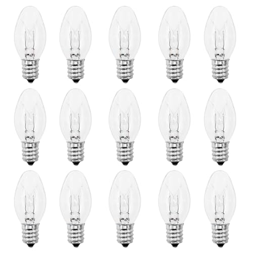 PaeorRorL Night Light Bulbs - 7 Watt Clear Light Bulbs for Night Lights ,Christmas Lights,Table Lamps, Porch,Salt Lamp - 120V E12 Base C7 Mini Small Incandescent Light Bulb - Dimmable - Warm White,15 Packs - Image 1
