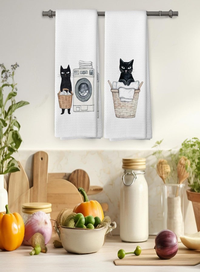 Mcehtle Black Cat Laundry Hand Towels, Cat Lovers Mom Gifts Hand Towel for Bathroom Decor, Funny Laundry Kitty Kitten Decorative Towels for Bathroom Washroom Room 16x24 Inch Set of 2 - Image 4