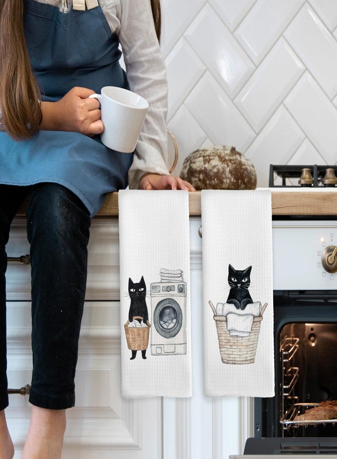 Mcehtle Black Cat Laundry Hand Towels, Cat Lovers Mom Gifts Hand Towel for Bathroom Decor, Funny Laundry Kitty Kitten Decorative Towels for Bathroom Washroom Room 16x24 Inch Set of 2 - Image 3
