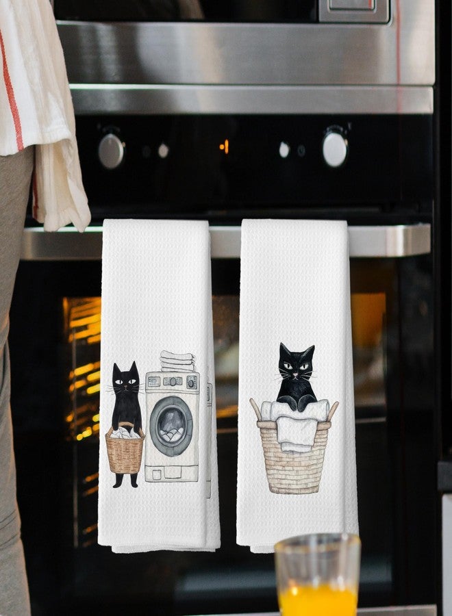 Mcehtle Black Cat Laundry Hand Towels, Cat Lovers Mom Gifts Hand Towel for Bathroom Decor, Funny Laundry Kitty Kitten Decorative Towels for Bathroom Washroom Room 16x24 Inch Set of 2 - Image 2