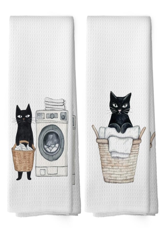 Mcehtle Black Cat Laundry Hand Towels, Cat Lovers Mom Gifts Hand Towel for Bathroom Decor, Funny Laundry Kitty Kitten Decorative Towels for Bathroom Washroom Room 16x24 Inch Set of 2 - Image 1