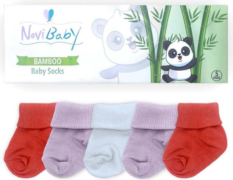 Novibaby 5-Piece Bamboo Newborn Baby Socks I Purple Orange I 0-6 Months  - Image 3