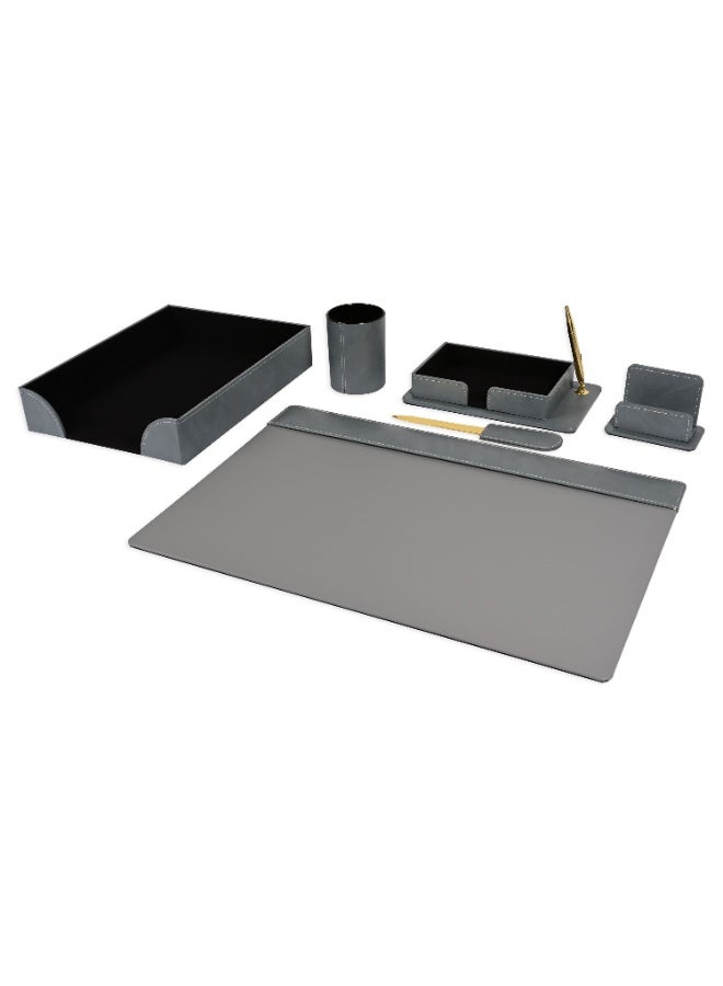FIS Executive Desk Set, German Bonded Leather Materials, Set of 6 Pieces, Grey Color, Pack in Gift Box-FSDSEXBL181GY - Image 1