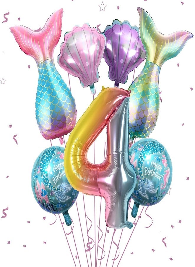 Sowide 4th Mermaid Birthday Decorations,Pink Blue Balloons Kit Sea Balloon Tail Balloons for Girls Mermaid Party Baby Shower - Image 1