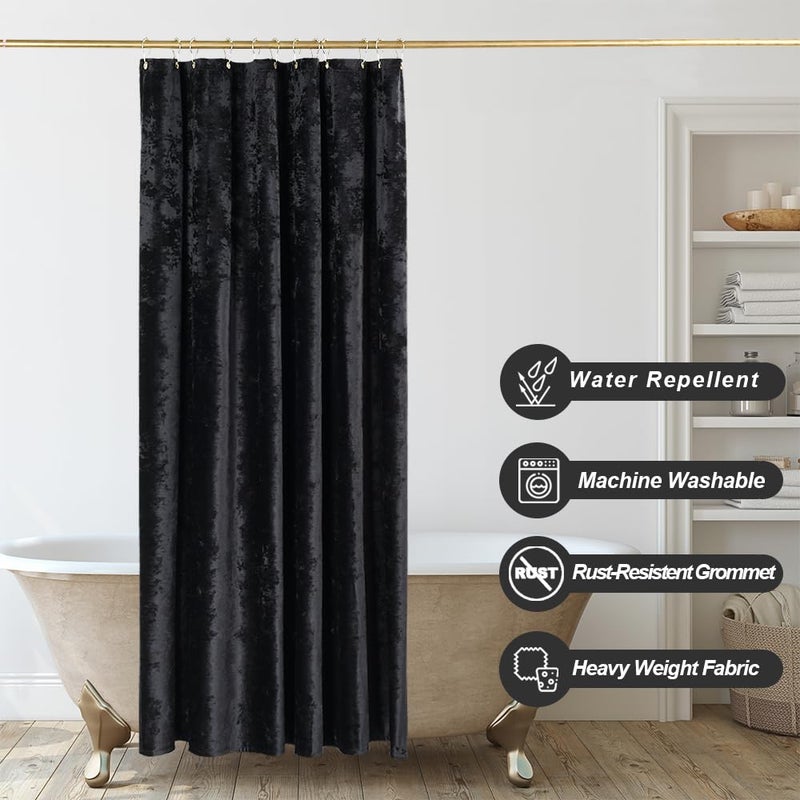 TAMGHO Tamgho Crushed Black Velvet Extra دش دش 84 بوصة طويلة الفاخرة 84 بوصة الستار دش مع الذهب decro السنانير مقاوم للماء السميكة ماكينة القماش القابلة للغسل 72x84  - Image 1