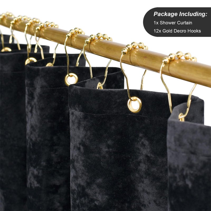TAMGHO Tamgho Crushed Black Velvet Extra دش دش 84 بوصة طويلة الفاخرة 84 بوصة الستار دش مع الذهب decro السنانير مقاوم للماء السميكة ماكينة القماش القابلة للغسل 72x84  - Image 2