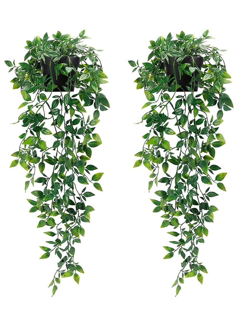 YelaJoy Artificial Hanging Plants, 2pcs Fake Hanging Plant UV Resistant Plastic Plants, Fake Ivy Vine for Wall House Room Patio Indoor Outdoor Decor  - Image 1