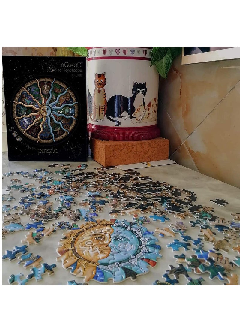 Excefore Round Jigsaw, Puzzle for Adults Zodiac Horoscope Puzzle Puzzles For Adults 500 Piece DIY Constellation Circular Jigsaw Puzzles  - Image 3